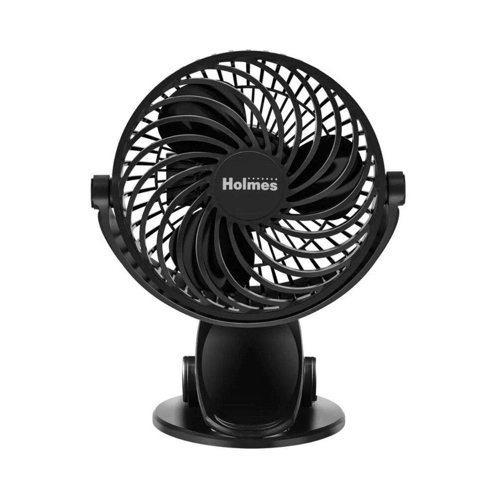 Holmes 4" On-The-Go Portable Clip Rechargeable Battery 360° Rotation Fan Black